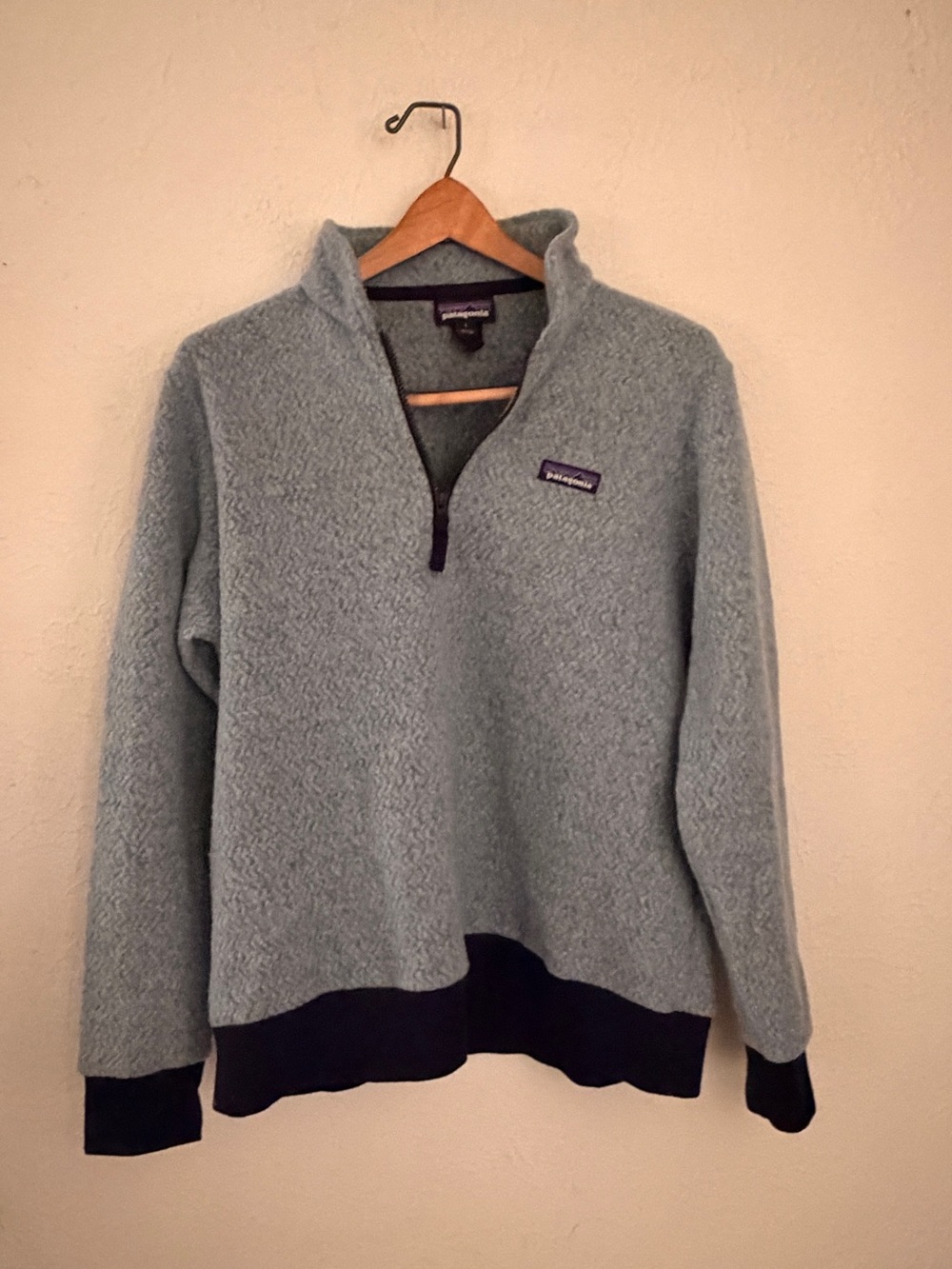 Patagonia Women's Light Blue Half-Zip Fleece Pullover with Dark Trim